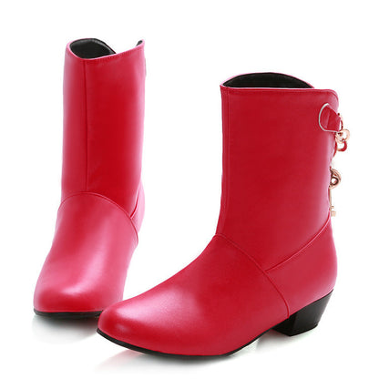 Women's Low Heel PU Leather Ankle Boots