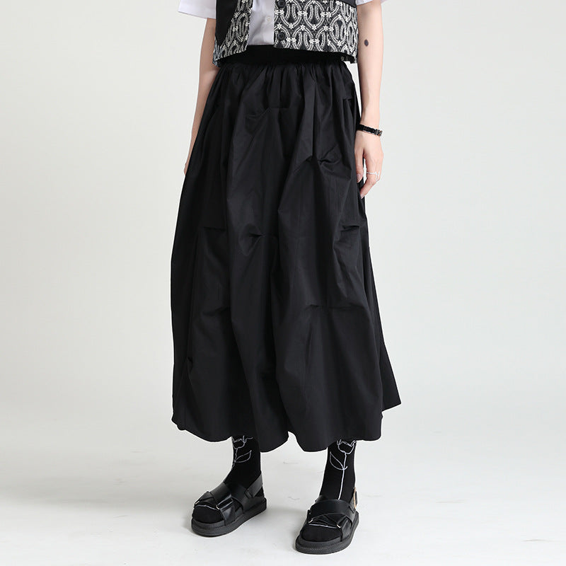 Dark Summer Loose High Waist Mid-length Design Sense Niche A- Line Skirt