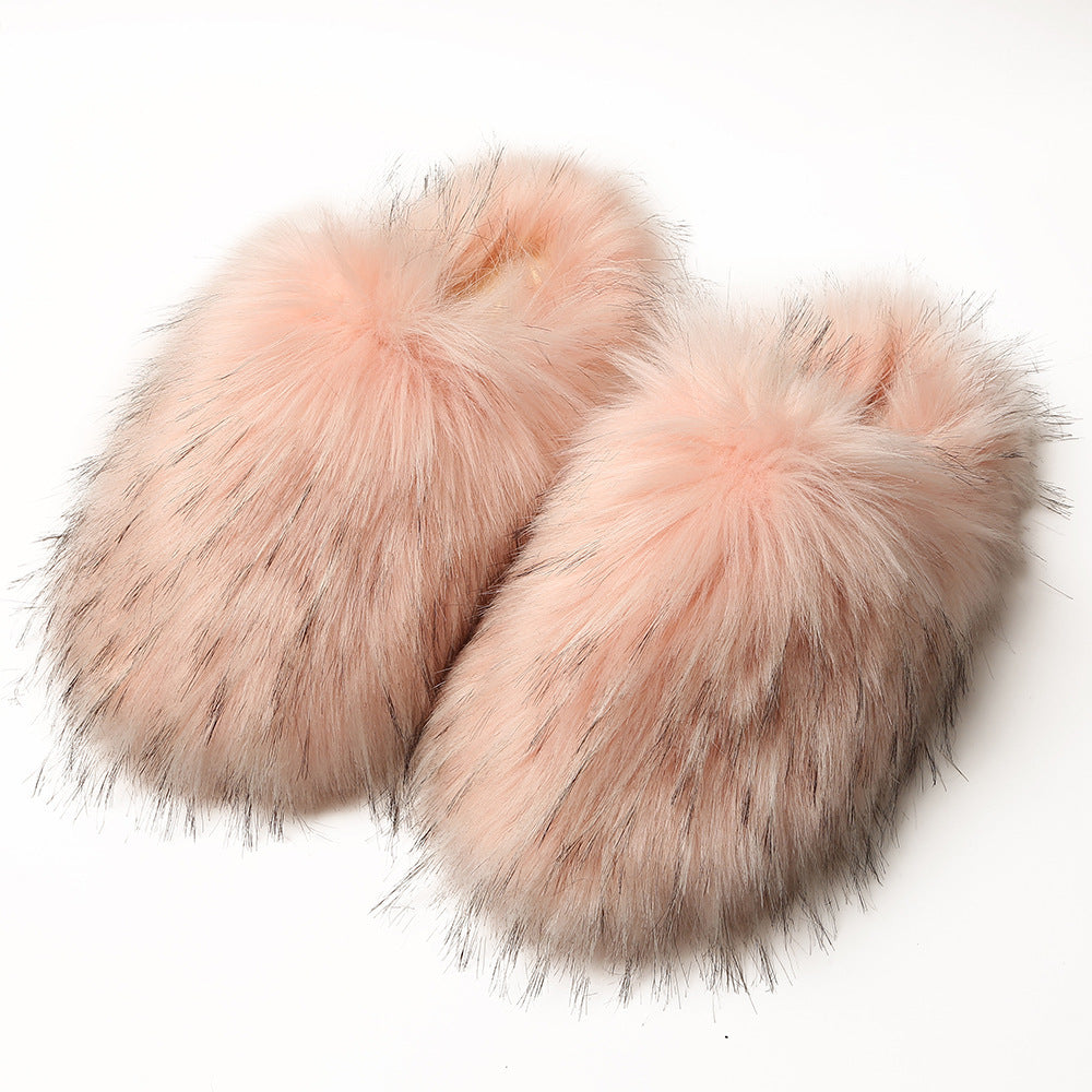 Women's Fluffy Slippers – Autumn and Winter Home Fleece-Lined Warm Artificial Fur