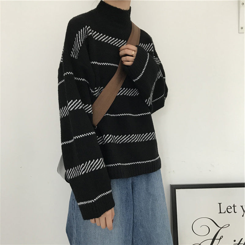 Retro sweater turtleneck striped sweater