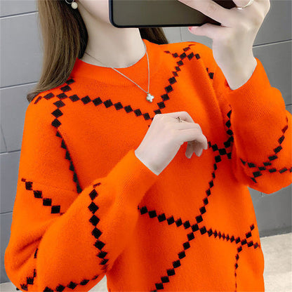 Western Style Loose-Fit Round Neck Knitted Pullover Top