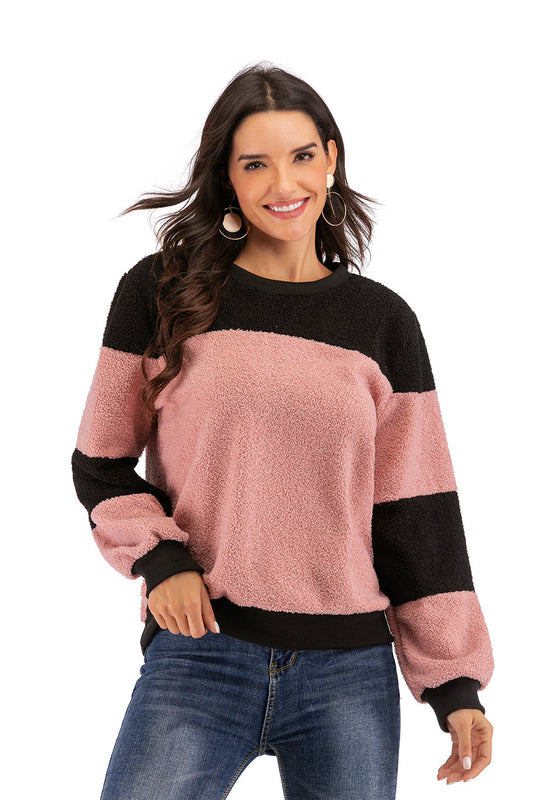 Teddy Fleece Plush Top Sweatshirt with Stitching