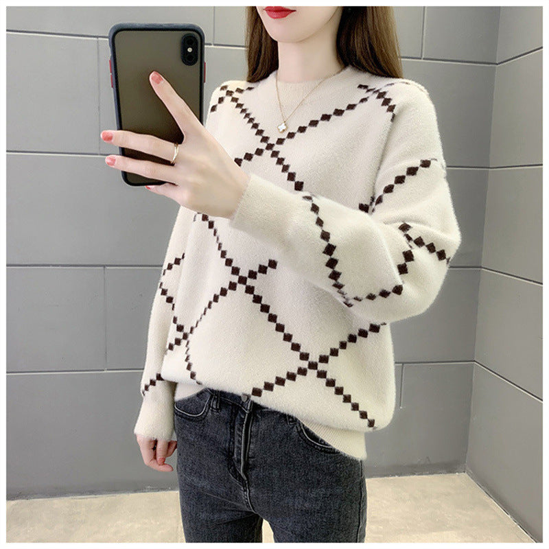 Western Style Loose-Fit Round Neck Knitted Pullover Top