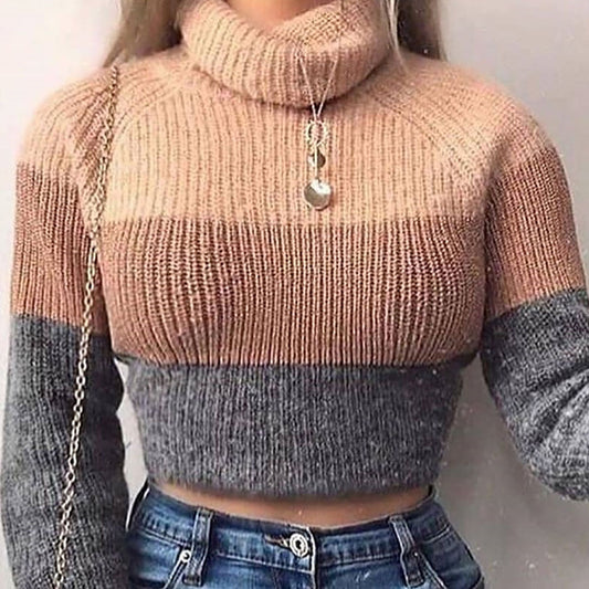 Women's High Neck Knitted T-shirt Sweater