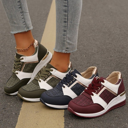 Women’s Colorblock Lace-Up Sneakers - Casual Thick-Soled Round Toe Sports Shoes & Easy Slip-On Footwear