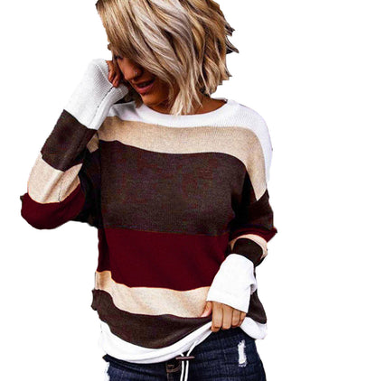 Women's Loose Crew Neck T-Shirt with Colorful Stripes