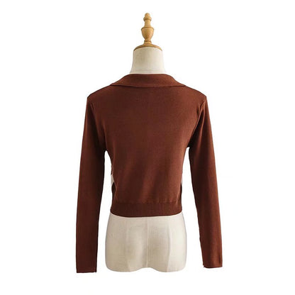 Vintage Diamond Patterned Knitted Polo Neck Sweater for Ladies