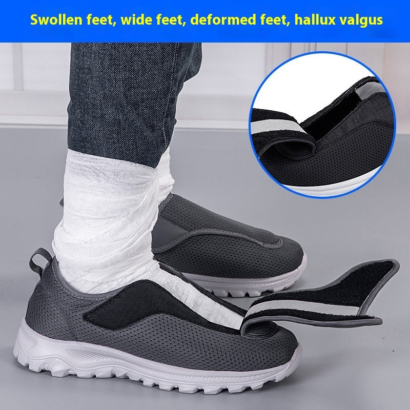 Men's Adjustable Velcro Walking Shoes for Widened Instep and Swollen Feet