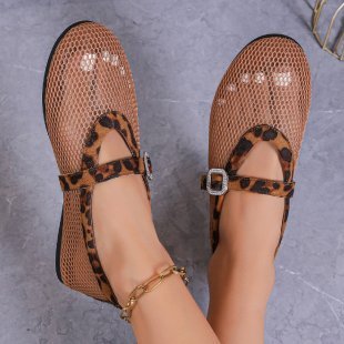 Round Head Rhinestone Buckle Mesh Hollow-Out Women's Sandals