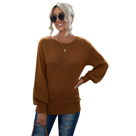 Solid Color Back Bow Women's Sweater for Autumn and Winter