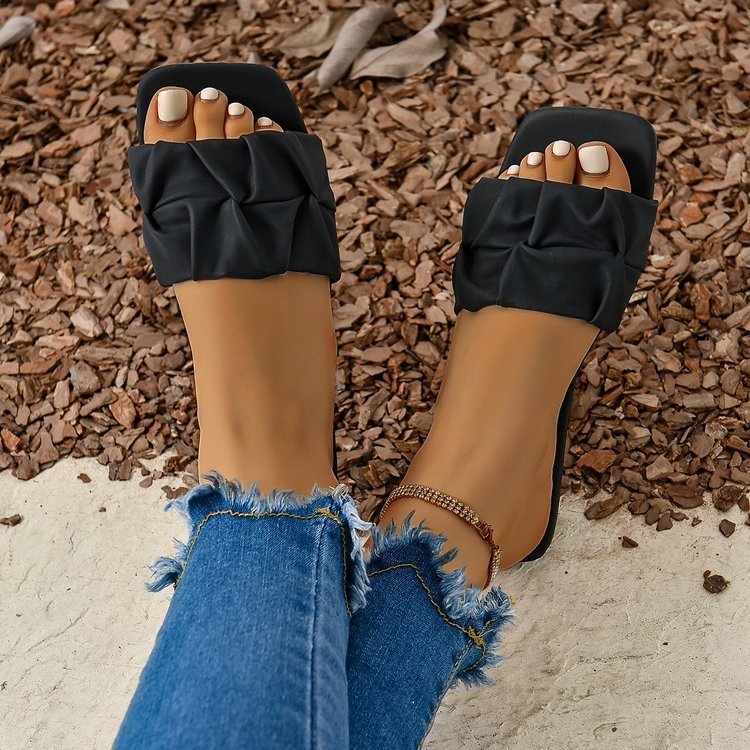 Plus Size Square Toe Summer Flat Slippers