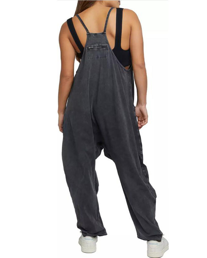 Zipper Pocket Suspender Jumpsuit