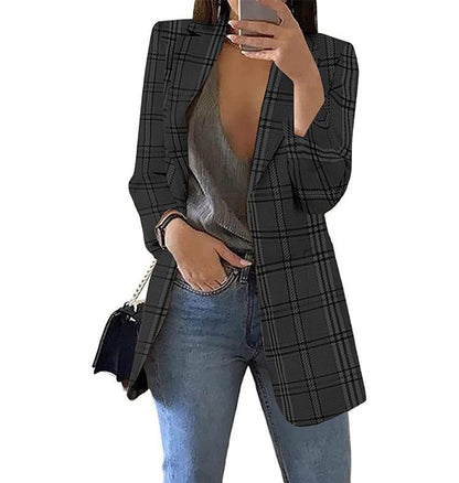 New European And American Fashion Plaid Casual Suit Slim Coat Women