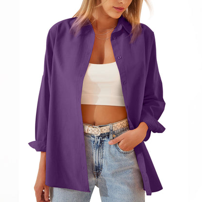 Women's Shirt Jacket Long Sleeve Blouse Button Down Tops Candy Color Shirt