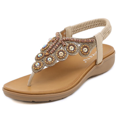 Women's Bohemian Beaded Sandals – Rhinestone Buckle Design