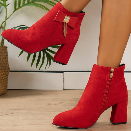 New Festive Chunky Heel Boots – Side Zipper Design