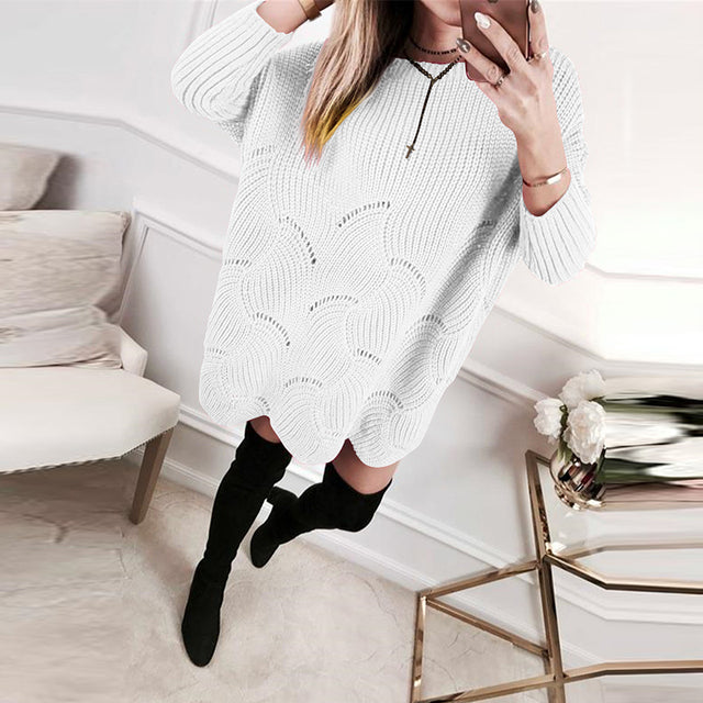 Wave Pattern Loose Neckline Women's Knit Sweater