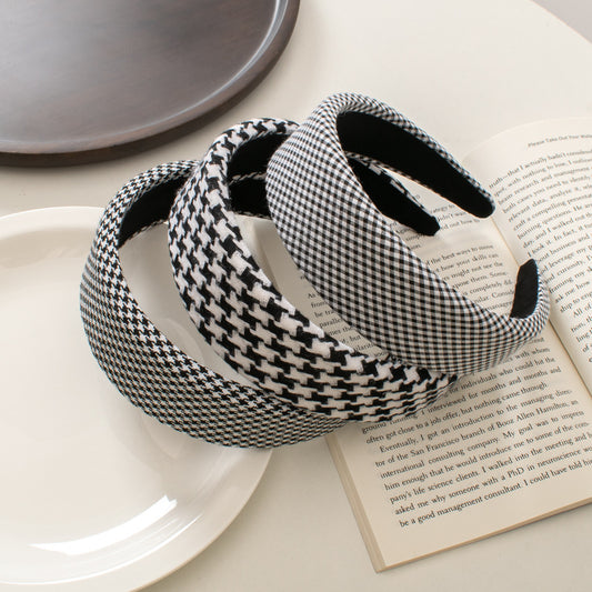 Vintage Houndstooth Fabric Hair Band - Stylish Sponge Headband