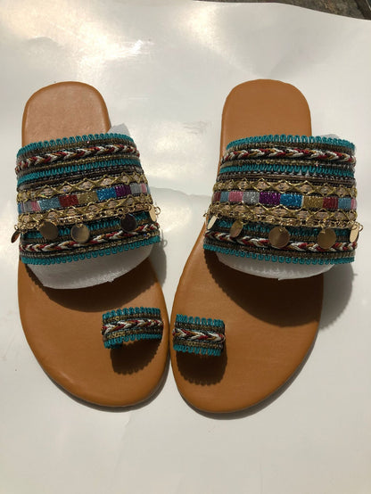 Women's Bohemian Flat Sandals with Toe Covering