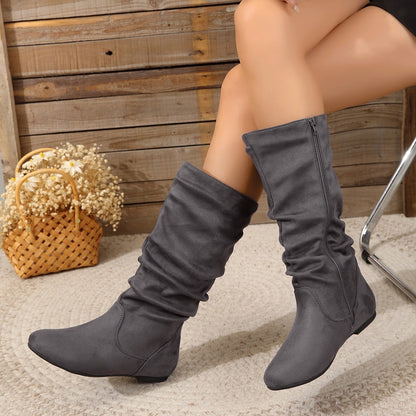 Women's Winter Warm Middle Boots with Round Toe and Side Zipper