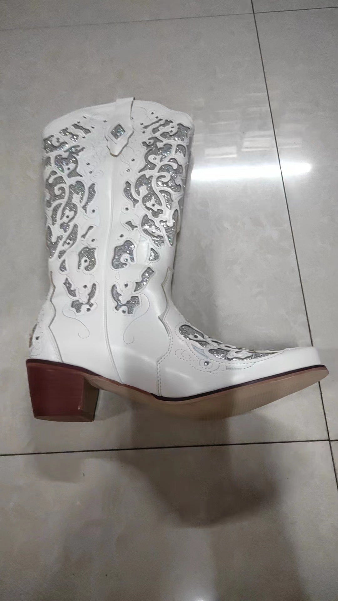 New High Leg Boots with Rhinestone Ornament