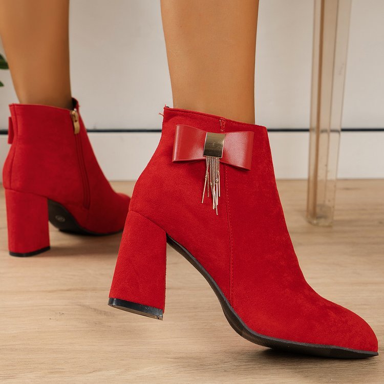 New Festive Chunky Heel Boots – Side Zipper Design