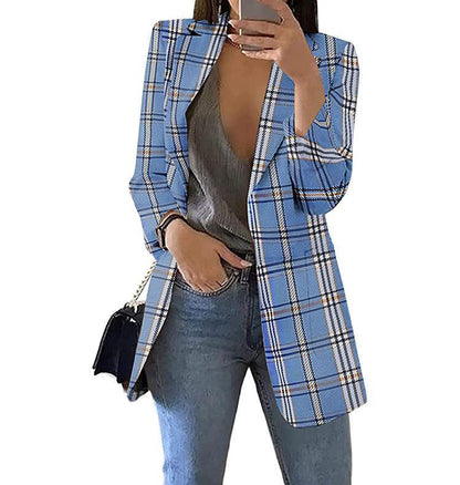 New European And American Fashion Plaid Casual Suit Slim Coat Women