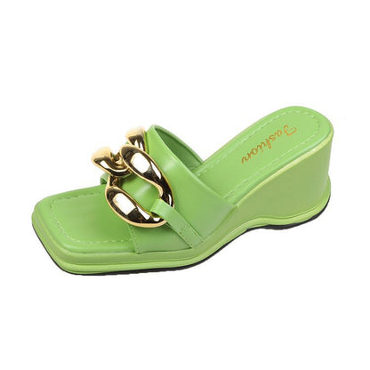 Summer New Korean Version Square Head Chain Thick Bottom Fashion Sandals