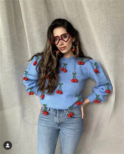 Hand-crocheted cherry sweater