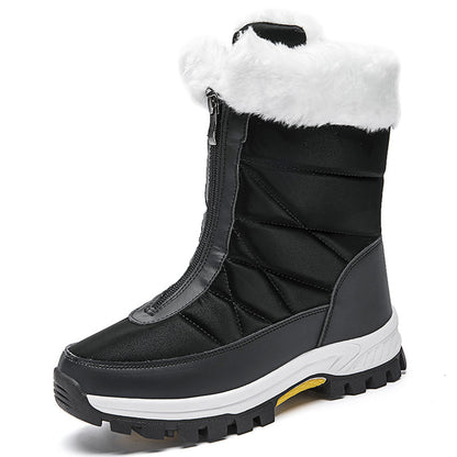 Women's Waterproof Mid-Calf Snow Boots with Front Zipper