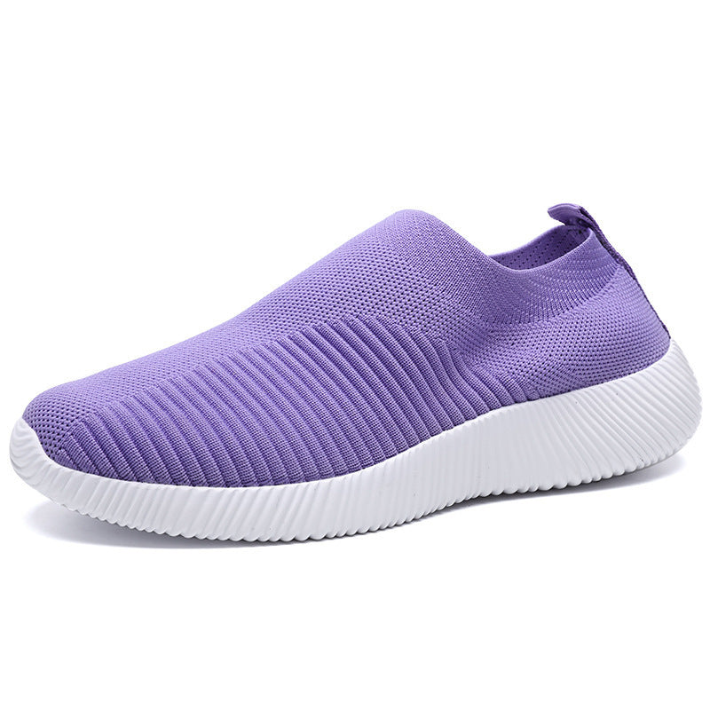 Stretch Mesh Breathable Flats Shoes Soft Sole Fly Knit Slip On Shoes