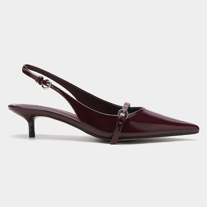 Wine Red Retro Pointed Toe Slingback Mules with Strap