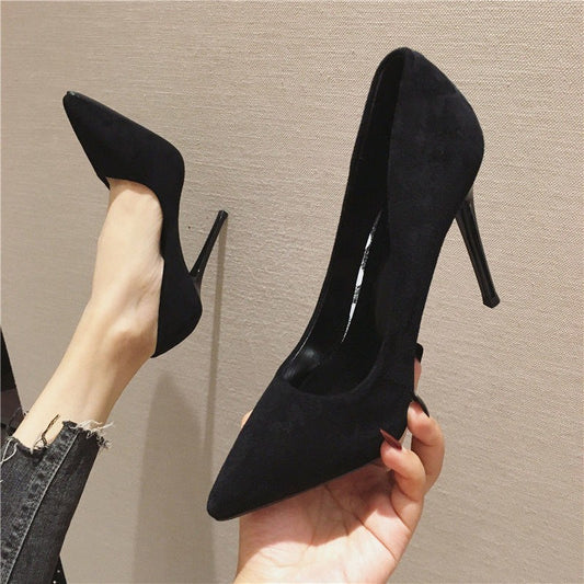 Women's Black Suede Stiletto High Heels – Ceremonial Shoes