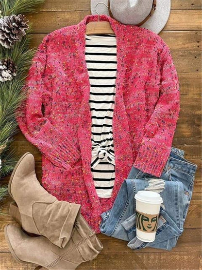 Color Dot Cardigan Long Sleeve Pocket Sweater