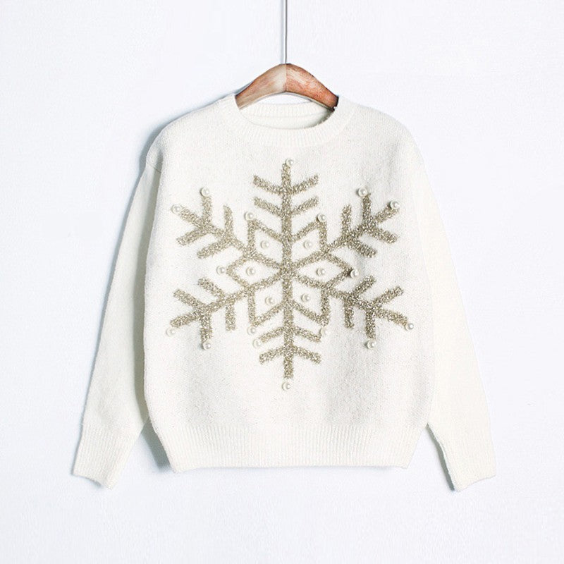 Snowflake sequin beaded sweater