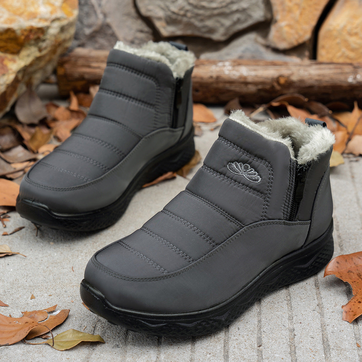 Women's Winter Snow Boots – Side Zipper, Casual Warm Plush Flat Shoes, Fleece-Lined Ankle Boots