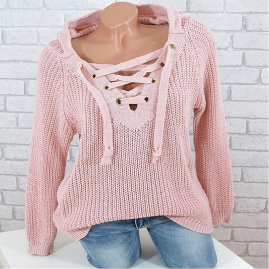 Stylish Plus Size Lace-up Sweater for Fall/Winter - Ladies' Hot Fashion