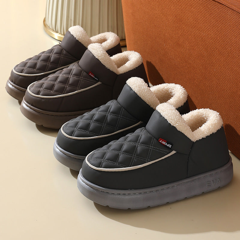 Winter Plush Cotton Shoes – Warm Thick-Bottom Waterproof Home Slippers for Women