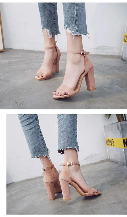 Summer Large Size Thick Heel Women's Sandals High Heel Suede Peep Toe Shoes