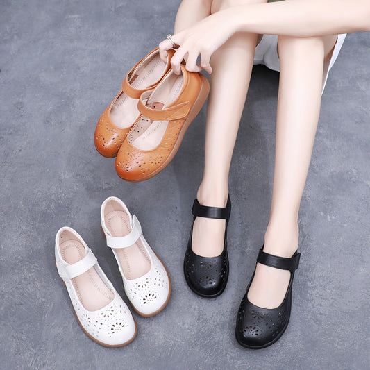 Genuine Leather Hollow-Out Cozy Sandals