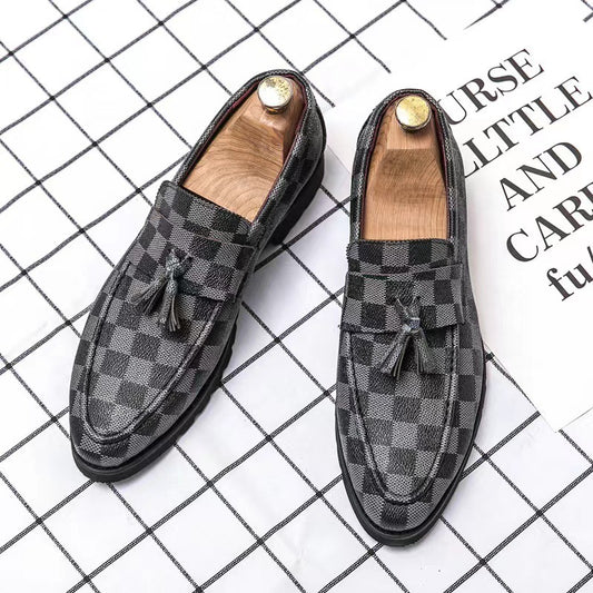 Men's Korean Casual Plaid Leather Shoes