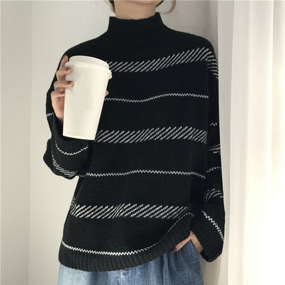 Retro sweater turtleneck striped sweater