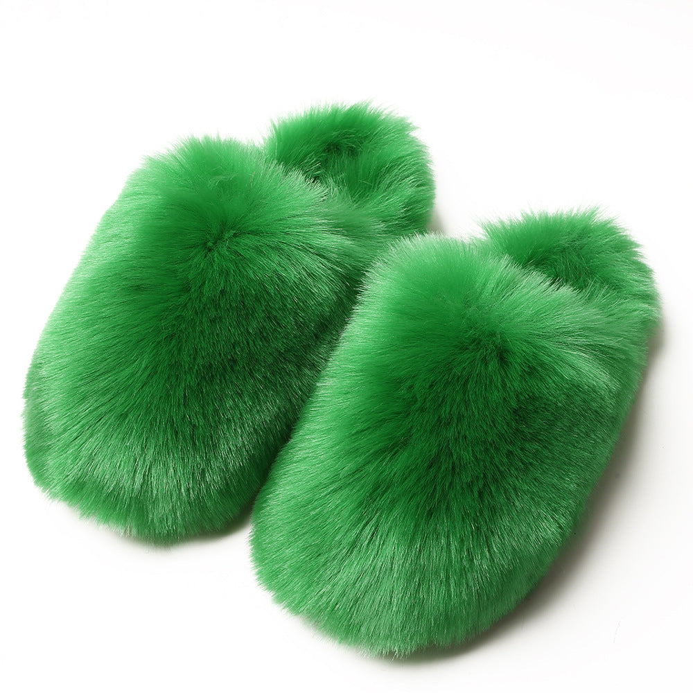 Women's Fluffy Slippers – Autumn and Winter Home Fleece-Lined Warm Artificial Fur