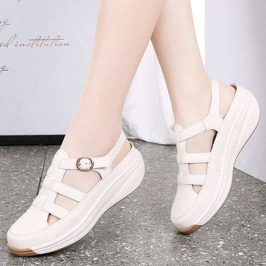 Plus Size White Closed Toe Height Increasing Sandals - Casual Fashion Thin Shoes