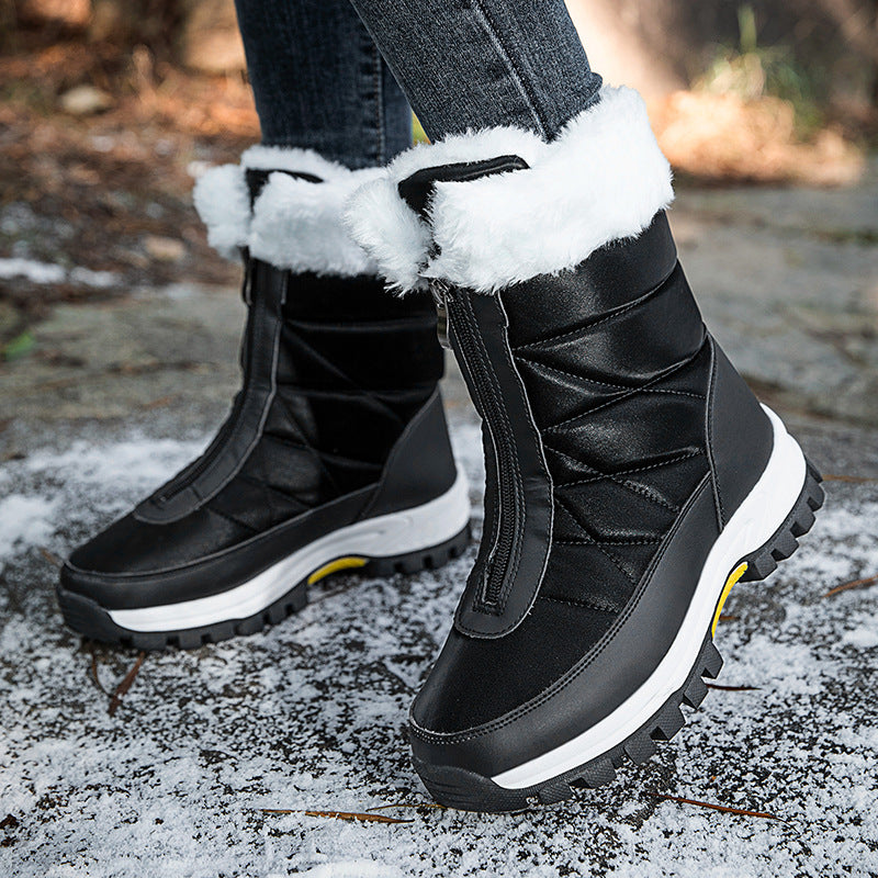 Women's Waterproof Mid-Calf Snow Boots with Front Zipper