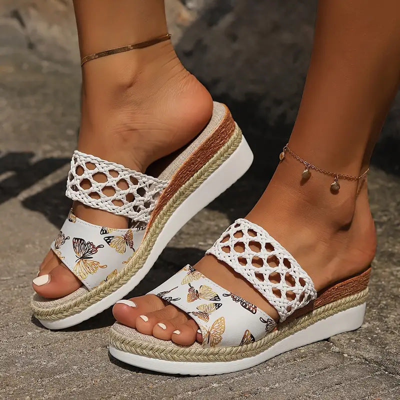 New Plus-Size Platform Peep-Toe Sandals with Rope Bottom