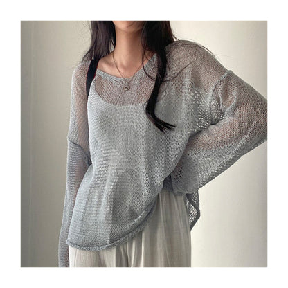 Loose Long Sleeve Lightweight Hollow Knit Top