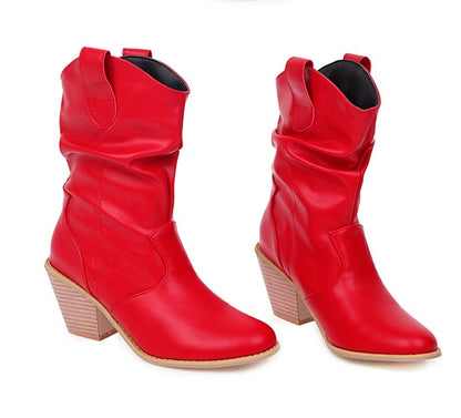 Wood Grain Thick High-Heeled Boots for Women: Autumn and Winter Style