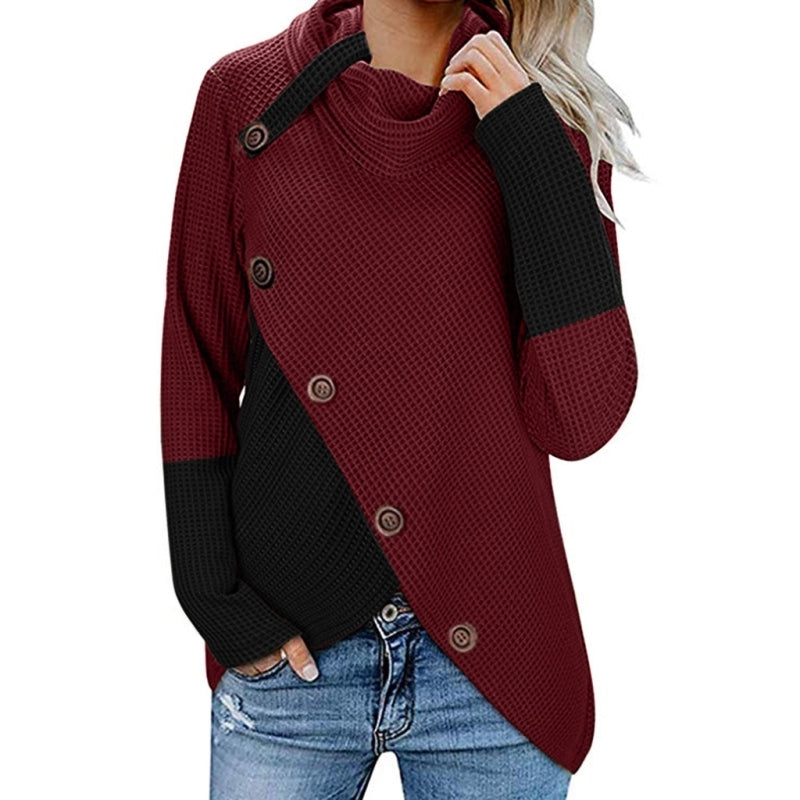 5 Button High Neck Explosive Long-Sleeved Sweater