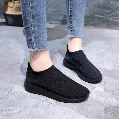 Stretch Mesh Breathable Flats Shoes Soft Sole Fly Knit Slip On Shoes